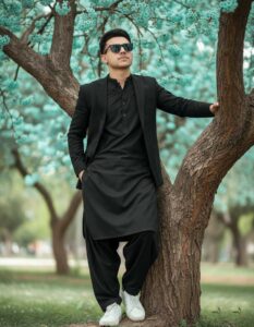 Boy Portrait in Black Shalwar Kameez - AI GEMINI PROMPT