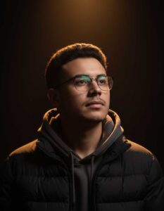 Cinematic Portrait of a Young Man in Warm Amber Light