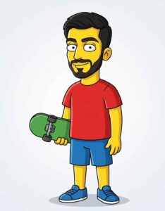 Classic Yellow Cartoon Skateboard Boy – Retro TV Animation Style Prompt