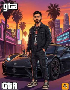 GTA Style Cartoon Portrait with Car – Gemini AI Photo Prompt