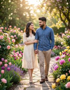 Romantic Flower Garden Couple Photo Prompt for Google Gemini